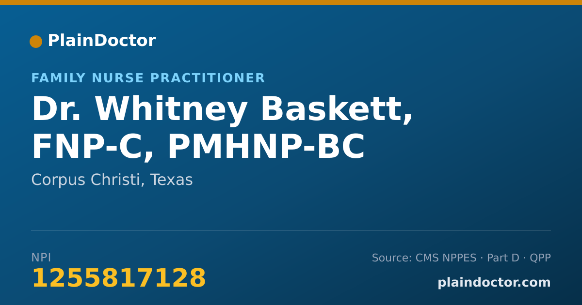 Shareable card for Whitney Baskett, FNP-C, PMHNP-BC - Family Nurse Practitioner, Corpus Christi, TX