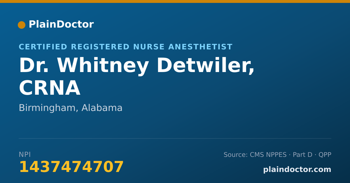 Shareable card for Whitney Detwiler, CRNA - Certified Registered Nurse Anesthetist, Birmingham, AL