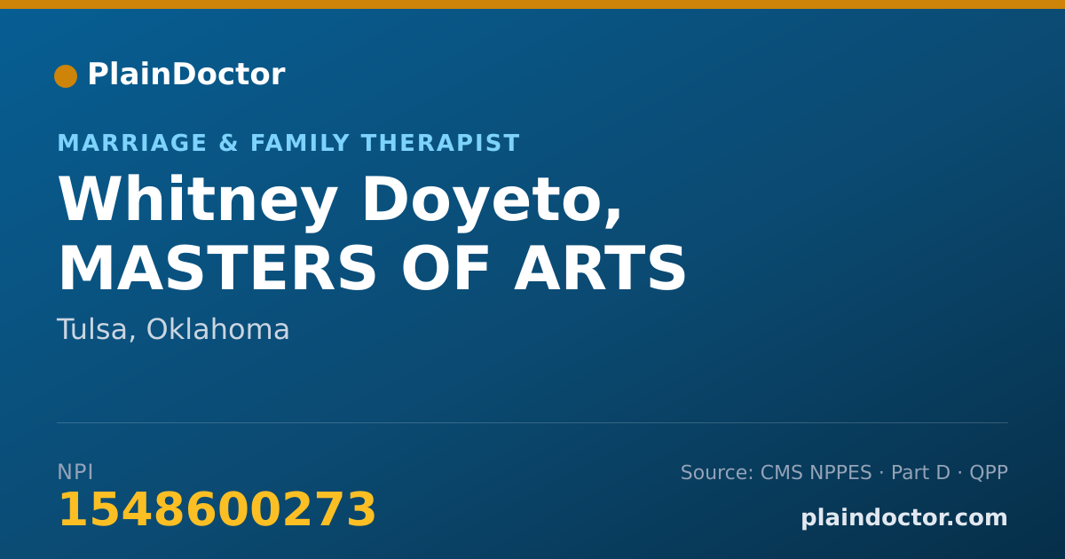 Shareable card for Whitney Doyeto, MASTERS OF ARTS - Marriage & Family Therapist, Tulsa, OK