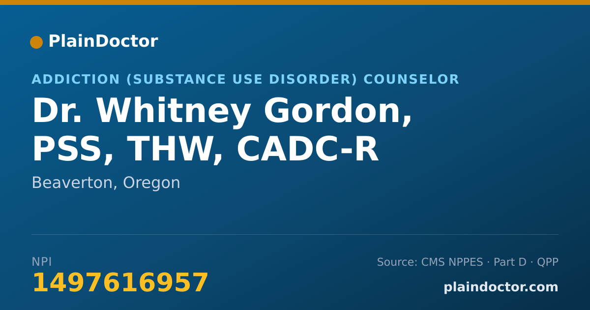 Shareable card for Whitney Gordon, PSS, THW, CADC-R - Addiction (Substance Use Disorder) Counselor, Beaverton, OR