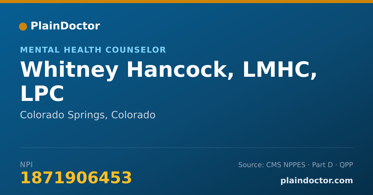 Shareable card for Whitney Hancock, LMHC, LPC - Mental Health Counselor, Colorado Springs, CO