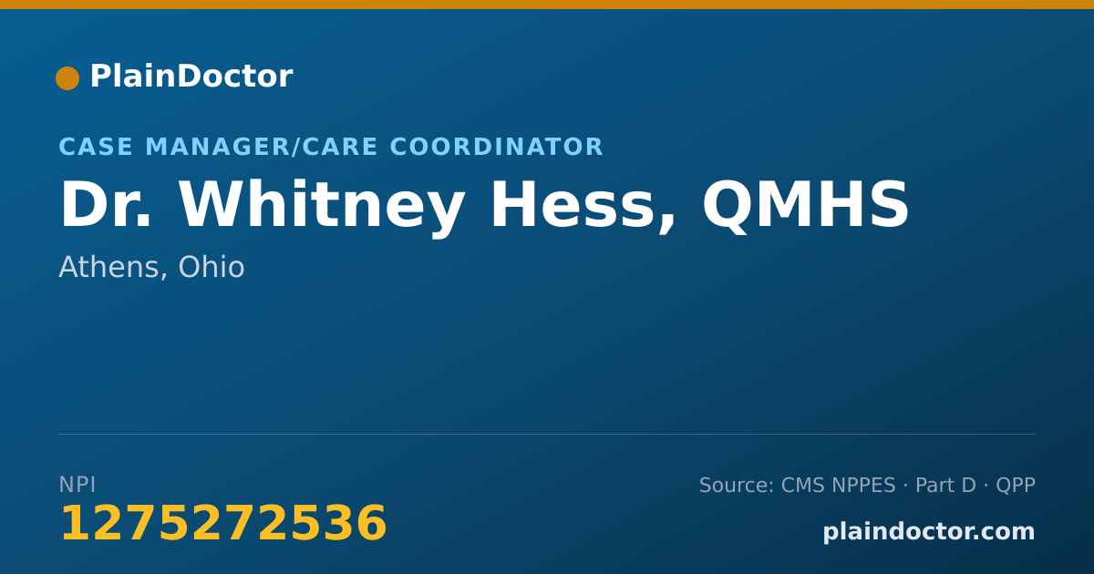 Shareable card for Whitney Hess, QMHS - Case Manager/Care Coordinator, Athens, OH