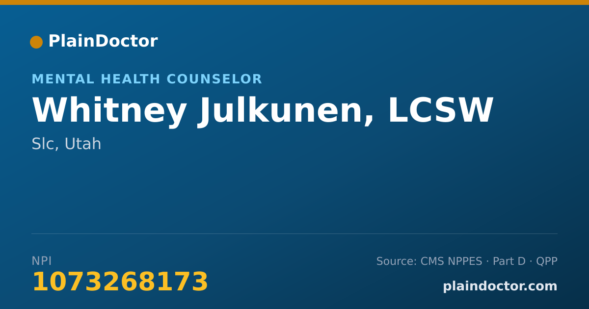 Shareable card for Whitney Julkunen, LCSW - Mental Health Counselor, Slc, UT