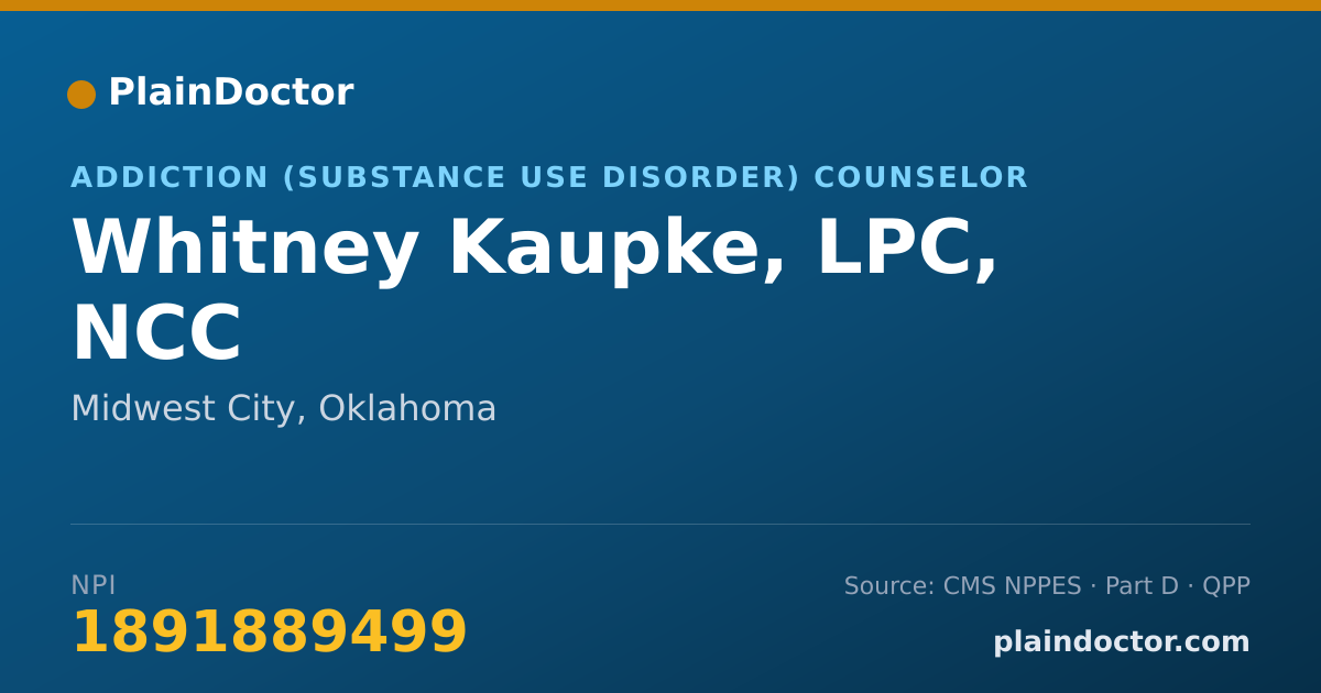 Shareable card for Whitney Kaupke, LPC, NCC - Addiction (Substance Use Disorder) Counselor, Midwest City, OK