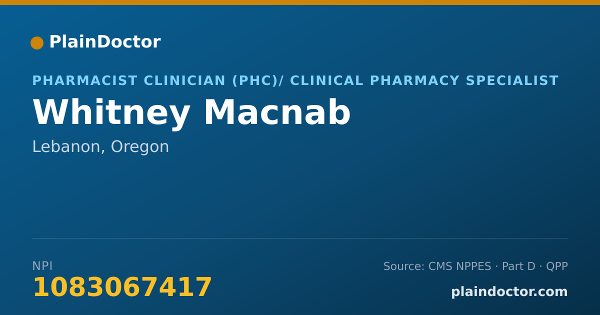Shareable card for Whitney Macnab - Pharmacist Clinician (PhC)/ Clinical Pharmacy Specialist, Lebanon, OR