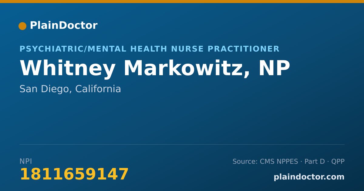 Shareable card for Whitney Markowitz, NP - Psychiatric/Mental Health Nurse Practitioner, San Diego, CA