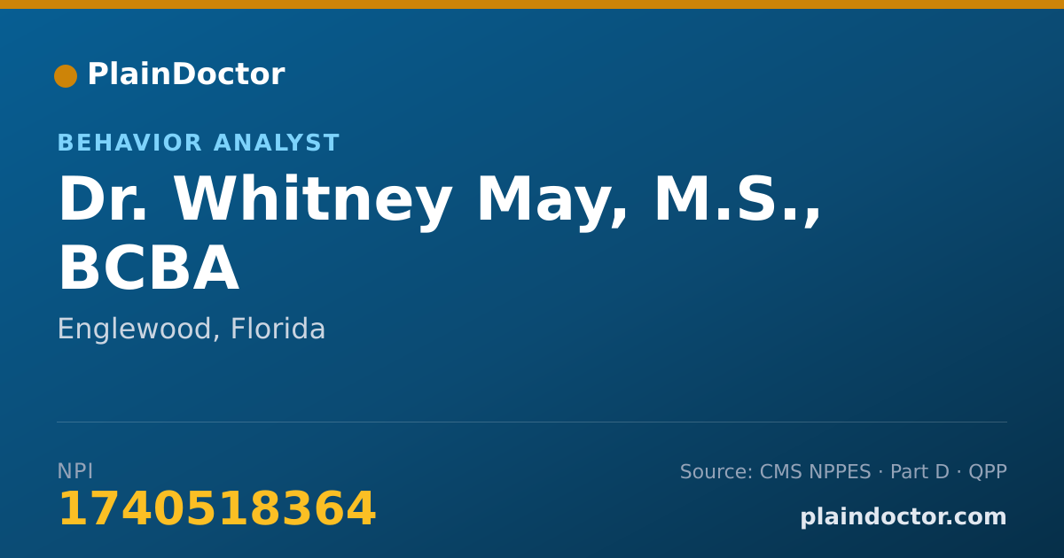 Shareable card for Whitney May, M.S., BCBA - Behavior Analyst, Englewood, FL