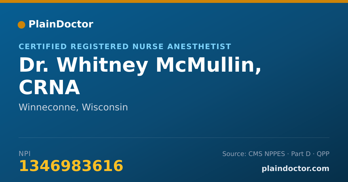 Shareable card for Whitney McMullin, CRNA - Certified Registered Nurse Anesthetist, Winneconne, WI