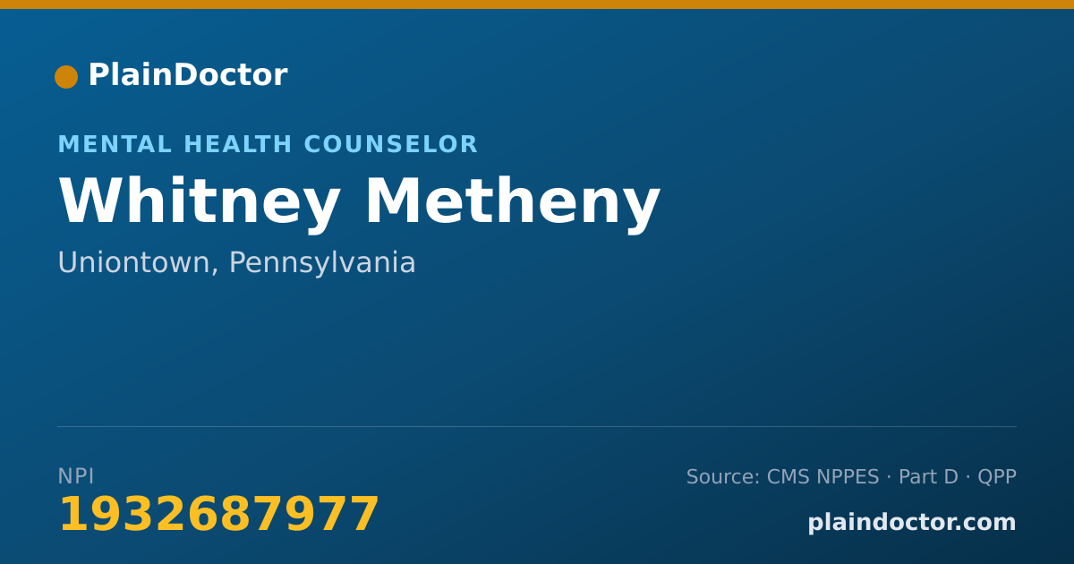 Shareable card for Whitney Metheny - Mental Health Counselor, Uniontown, PA