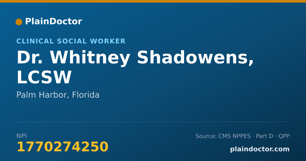 Shareable card for Whitney Shadowens, LCSW - Clinical Social Worker, Palm Harbor, FL
