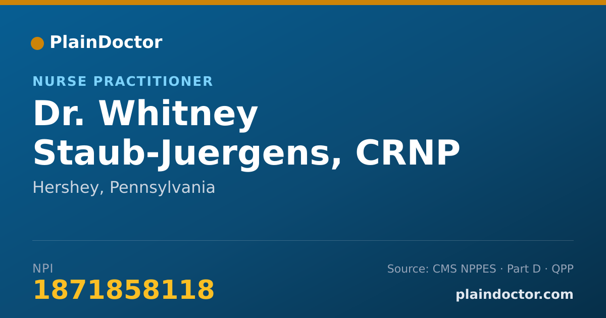 Shareable card for Whitney Staub-Juergens, CRNP - Nurse Practitioner, Hershey, PA
