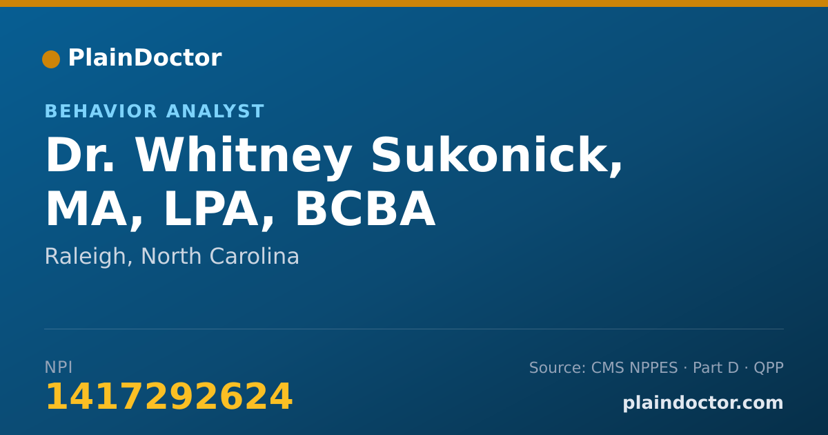 Shareable card for Whitney Sukonick, MA, LPA, BCBA - Behavior Analyst, Raleigh, NC