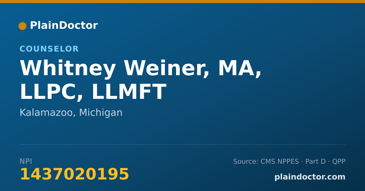 Shareable card for Whitney Weiner, MA, LLPC, LLMFT - Marriage & Family Therapist, Kalamazoo, MI