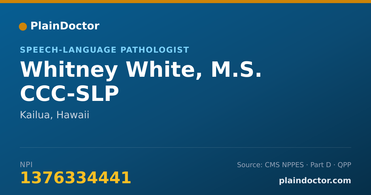 Shareable card for Whitney White, M.S. CCC-SLP - Speech-Language Pathologist, Kailua, HI