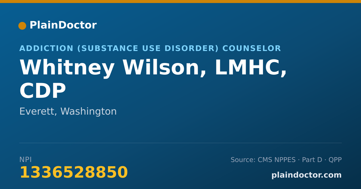 Shareable card for Whitney Wilson, LMHC, CDP - Addiction (Substance Use Disorder) Counselor, Everett, WA