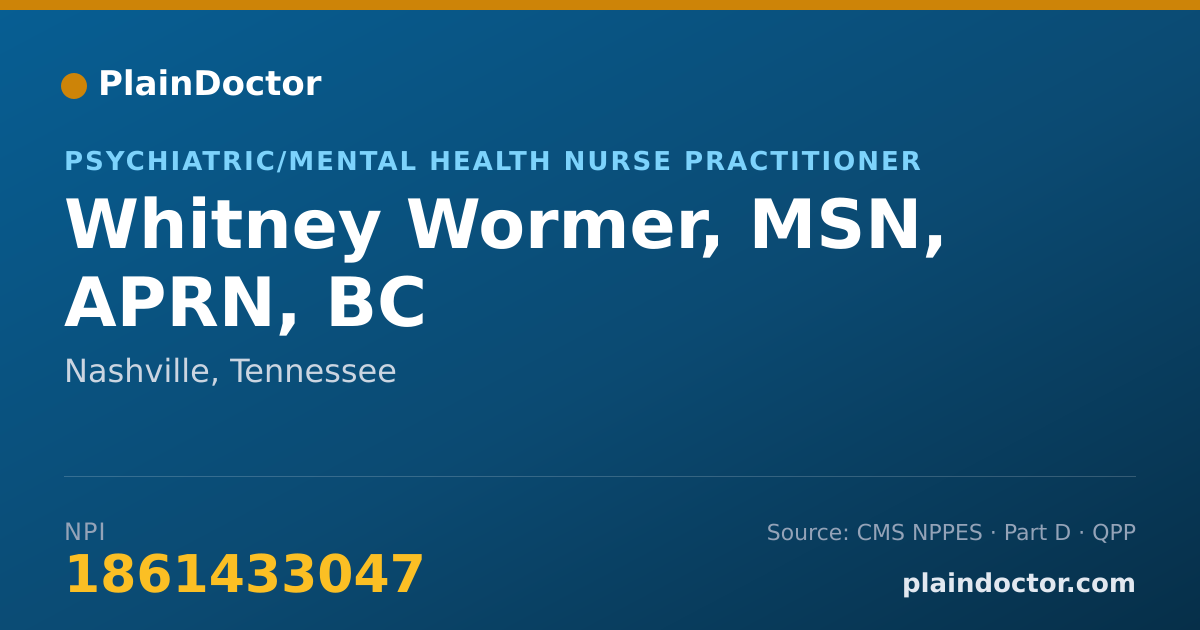 Shareable card for Whitney Wormer, MSN, APRN, BC - Psychiatric/Mental Health Nurse Practitioner, Nashville, TN