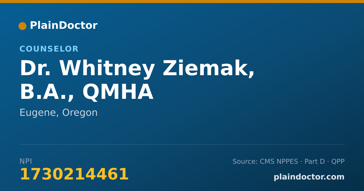 Shareable card for Whitney Ziemak, B.A., QMHA - Counselor, Eugene, OR