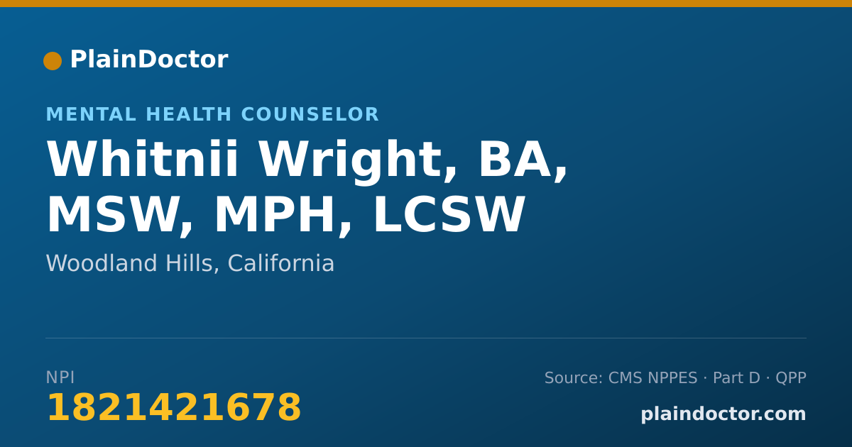 Shareable card for Whitnii Wright, BA, MSW, MPH, LCSW - Mental Health Counselor, Woodland Hills, CA