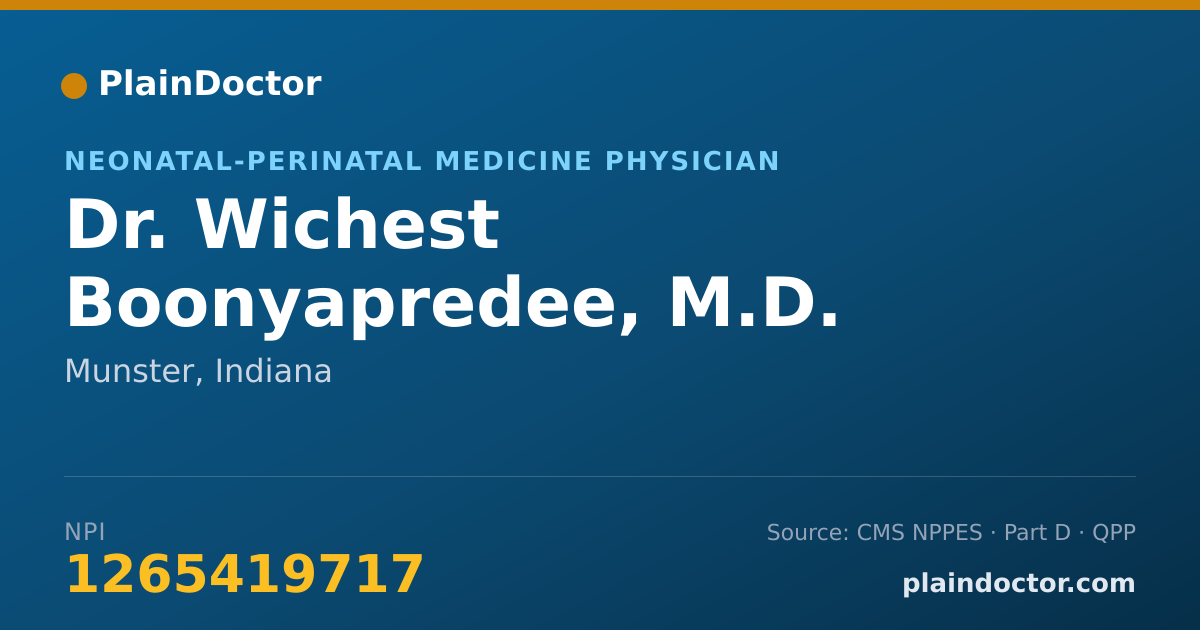 Shareable card for Wichest Boonyapredee, M.D. - Neonatal-Perinatal Medicine Physician, Munster, IN