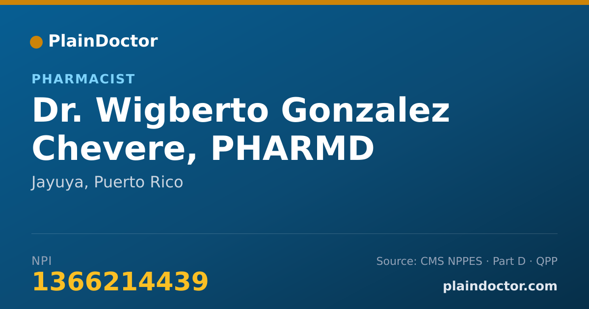 Shareable card for Wigberto Gonzalez Chevere, PHARMD - Pharmacist, Jayuya, PR