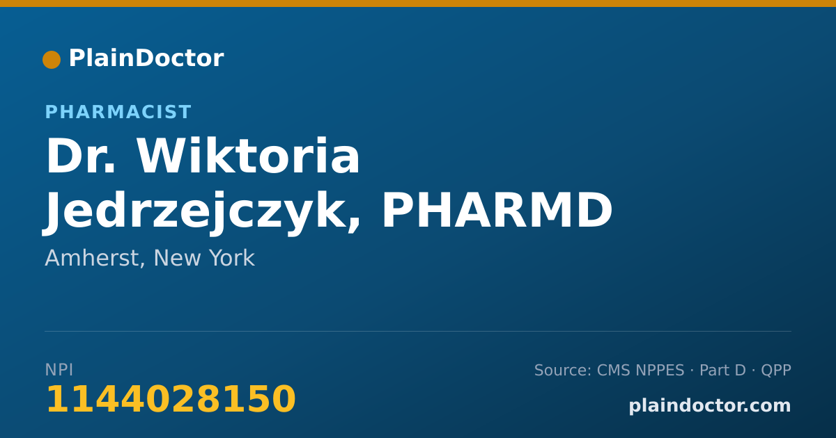 Shareable card for Wiktoria Jedrzejczyk, PHARMD - Pharmacist, Amherst, NY