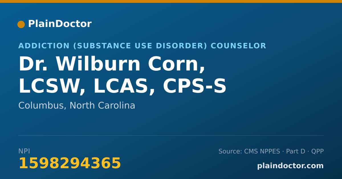 Shareable card for Wilburn Corn, LCSW, LCAS, CPS-S - Addiction (Substance Use Disorder) Counselor, Columbus, NC