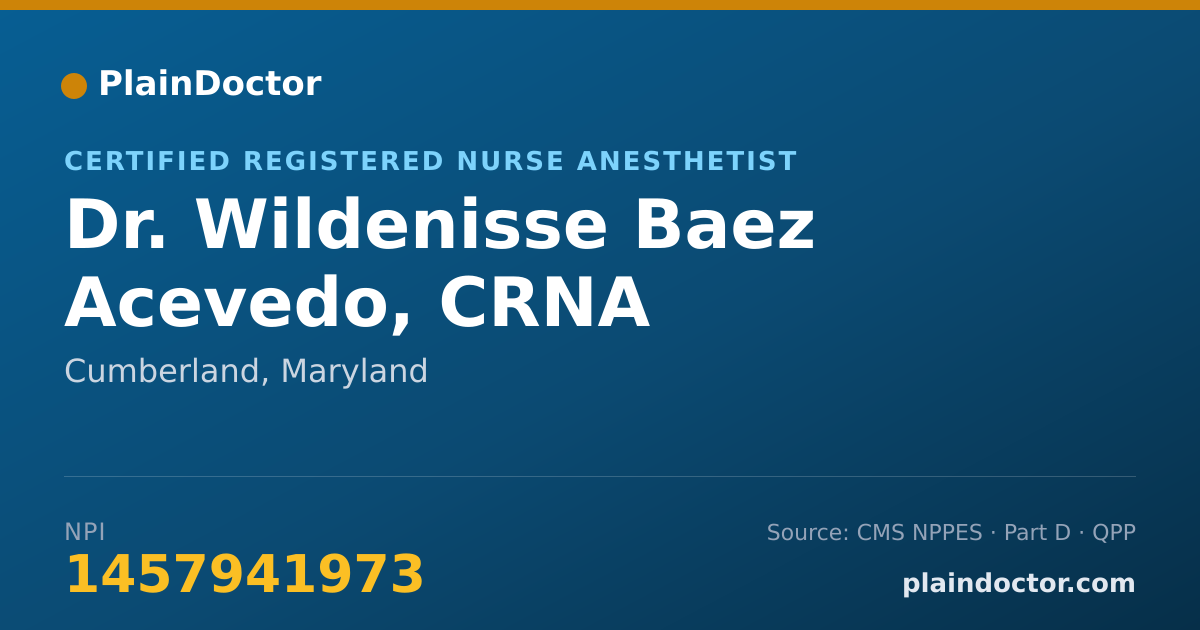Shareable card for Wildenisse Baez Acevedo, CRNA - Certified Registered Nurse Anesthetist, Cumberland, MD