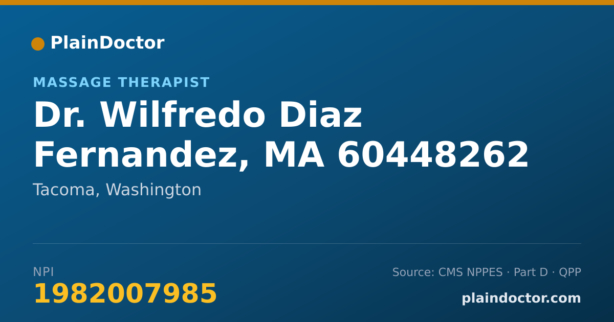 Shareable card for Wilfredo Diaz Fernandez, MA 60448262 - Massage Therapist, Tacoma, WA