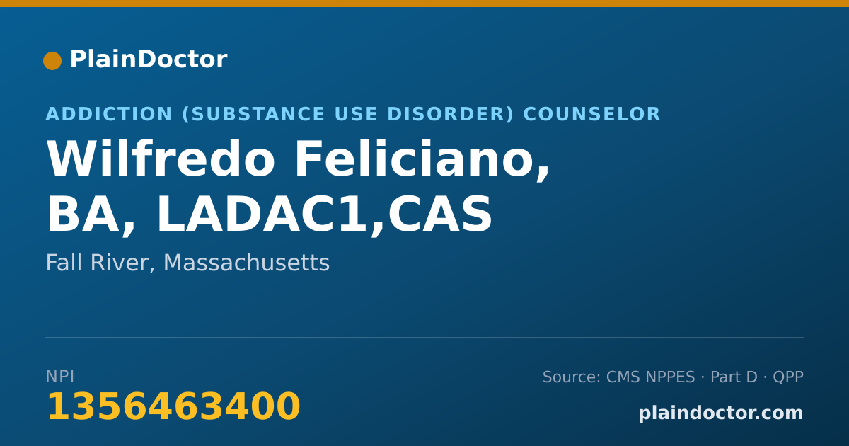 Shareable card for Wilfredo Feliciano, BA, LADAC1,CAS - Addiction (Substance Use Disorder) Counselor, Fall River, MA