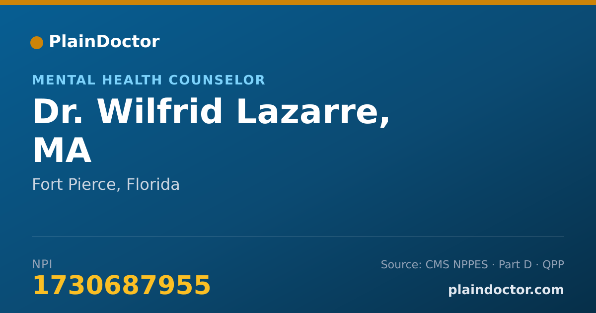 Shareable card for Wilfrid Lazarre, MA - Mental Health Counselor, Fort Pierce, FL