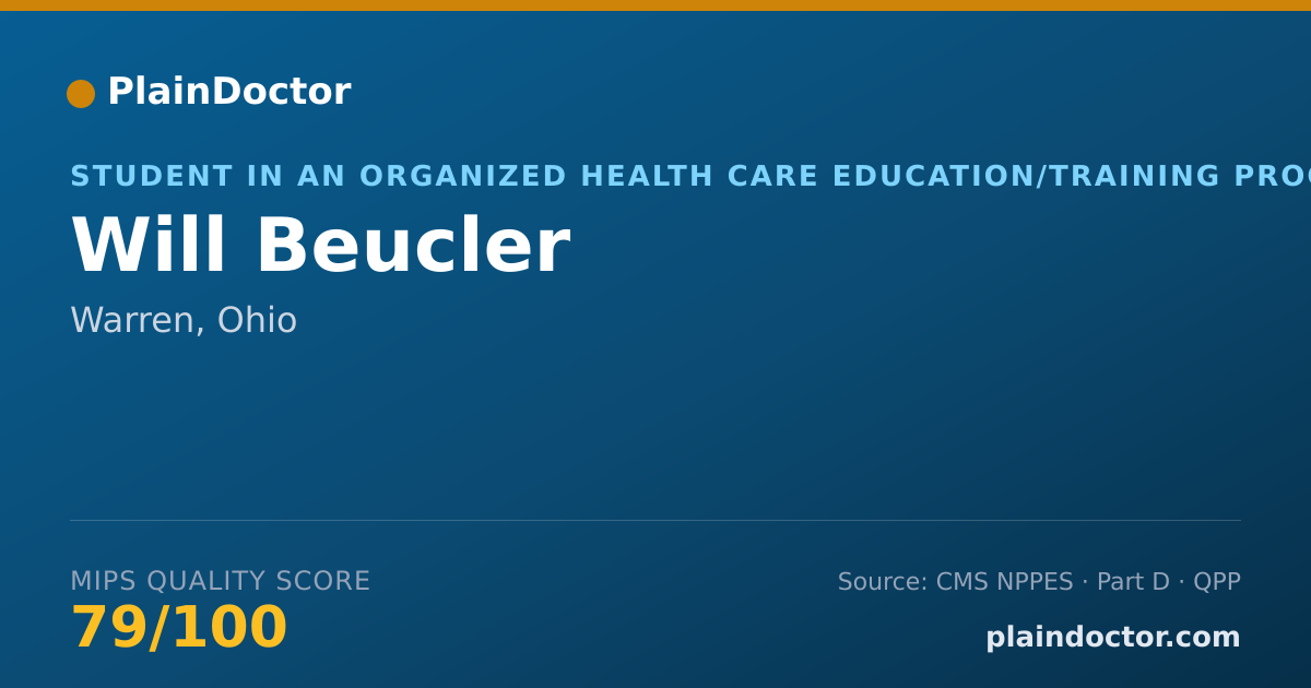Shareable card for Will Beucler - Student in an Organized Health Care Education/Training Program, Warren, OH