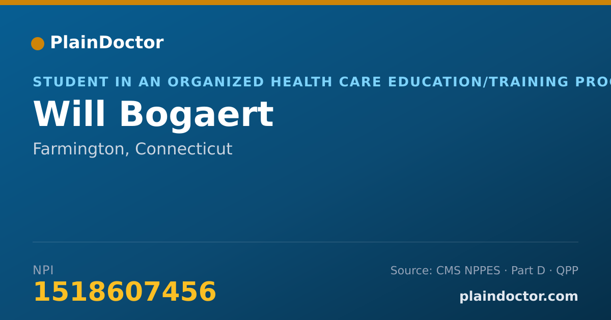 Shareable card for Will Bogaert - Student in an Organized Health Care Education/Training Program, Farmington, CT
