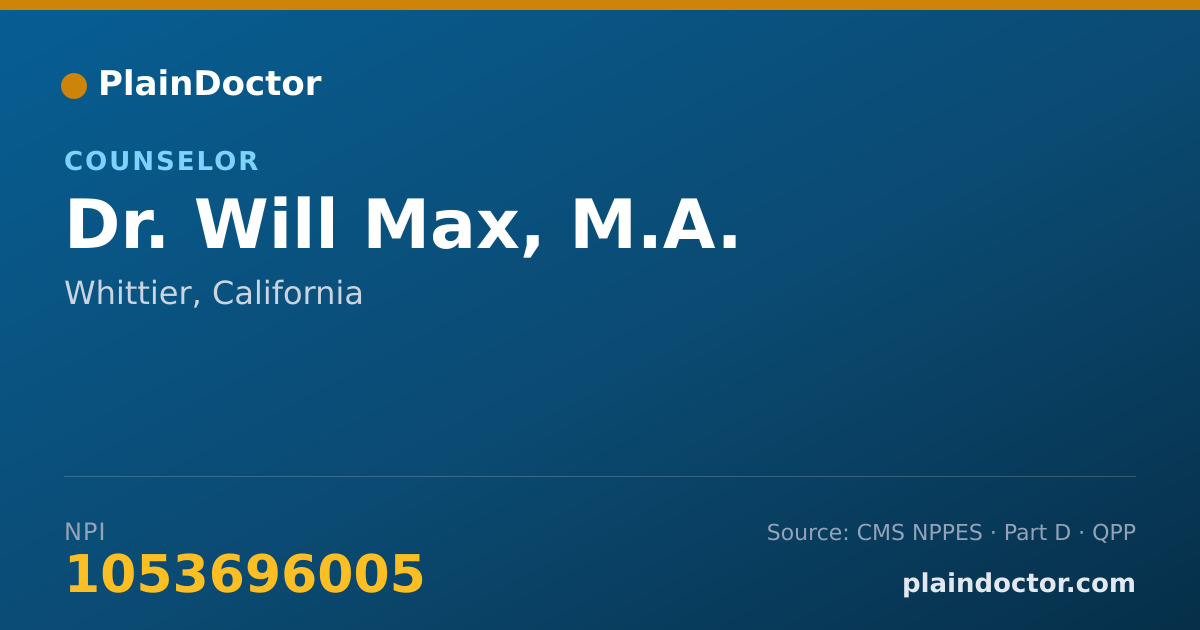 Shareable card for Will Max, M.A. - Counselor, Whittier, CA