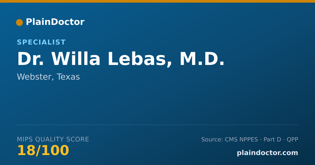 Shareable card for Willa Lebas, M.D. - Specialist, Webster, TX