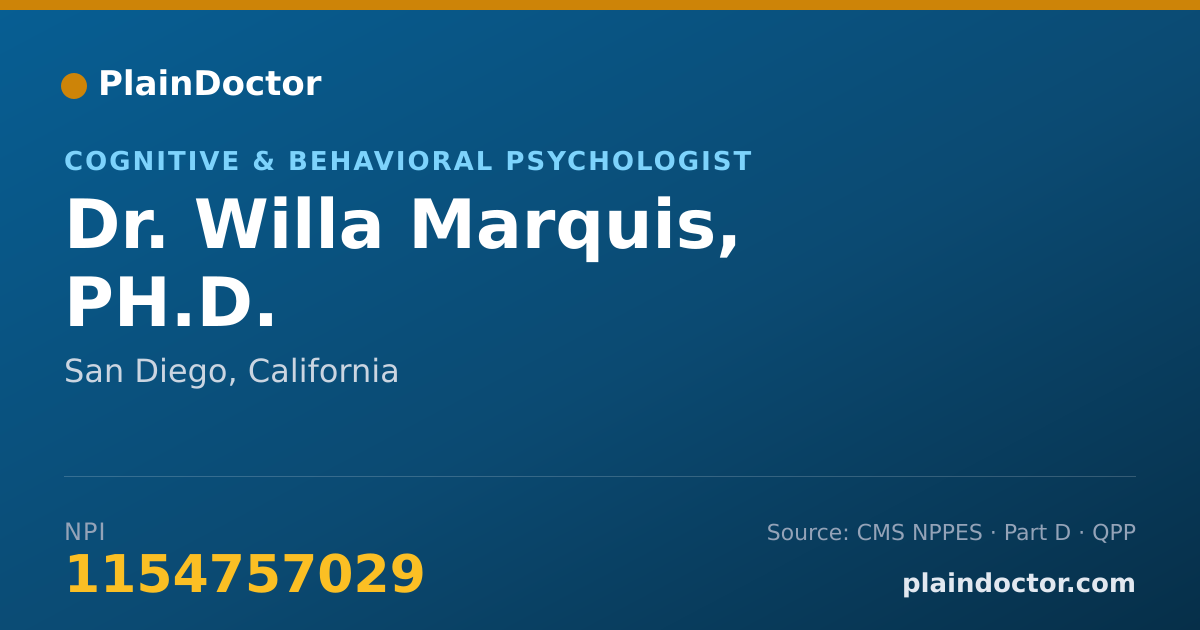 Shareable card for Willa Marquis, PH.D. - Cognitive & Behavioral Psychologist, San Diego, CA