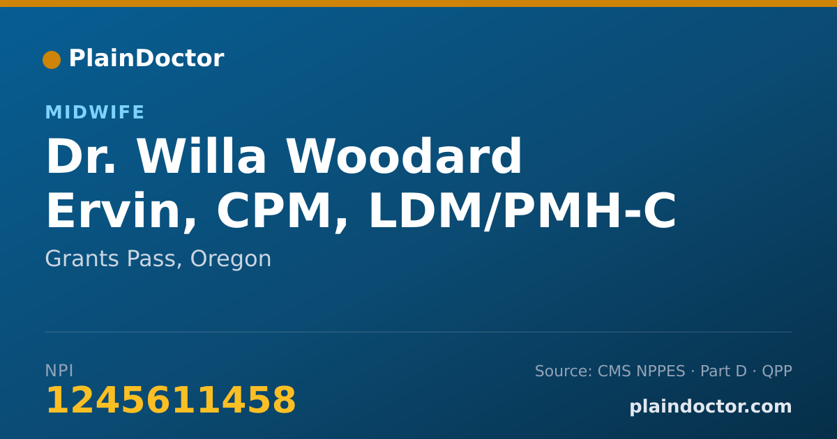 Shareable card for Willa Woodard Ervin, CPM, LDM/PMH-C - Midwife, Grants Pass, OR
