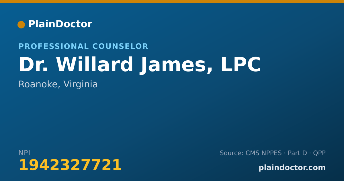 Shareable card for Willard James, LPC - Professional Counselor, Roanoke, VA