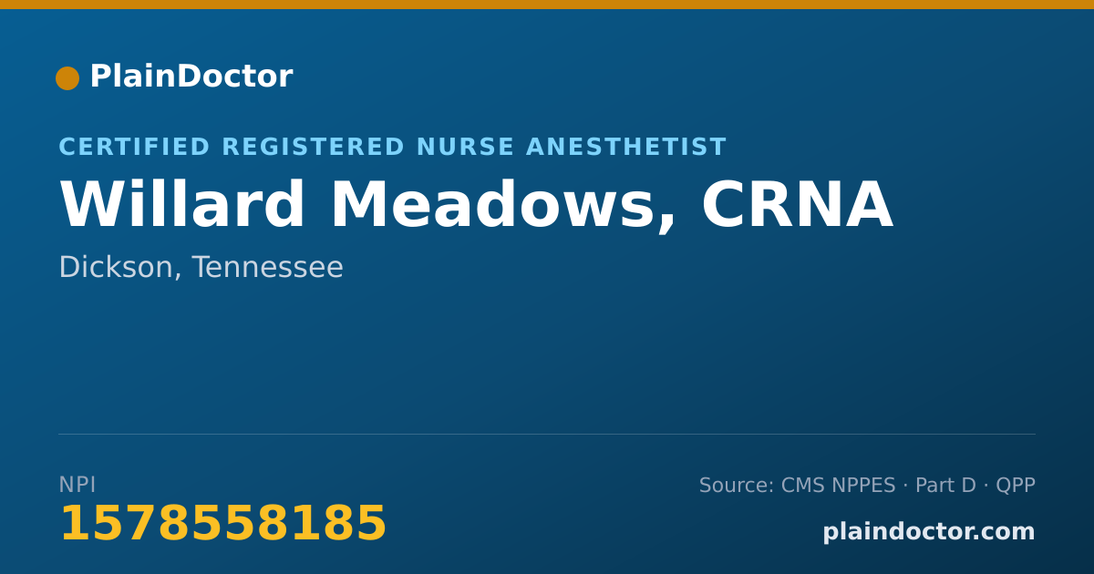 Shareable card for Willard Meadows, CRNA - Certified Registered Nurse Anesthetist, Dickson, TN