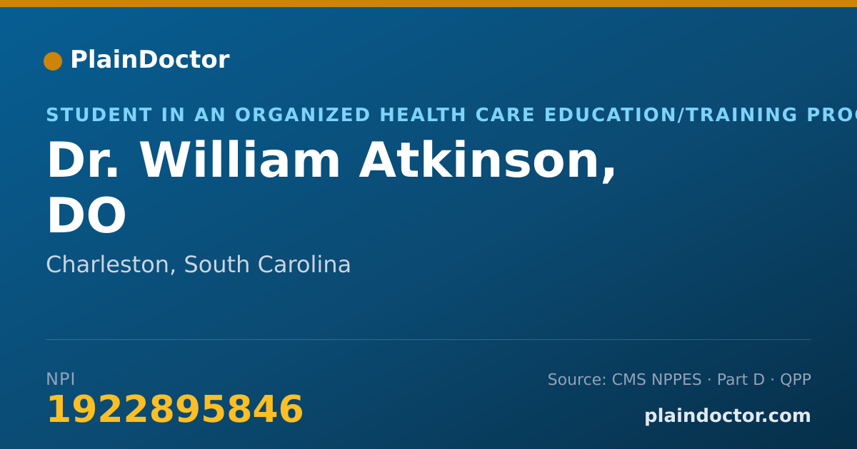 Shareable card for William Atkinson, DO - Student in an Organized Health Care Education/Training Program, Charleston, SC