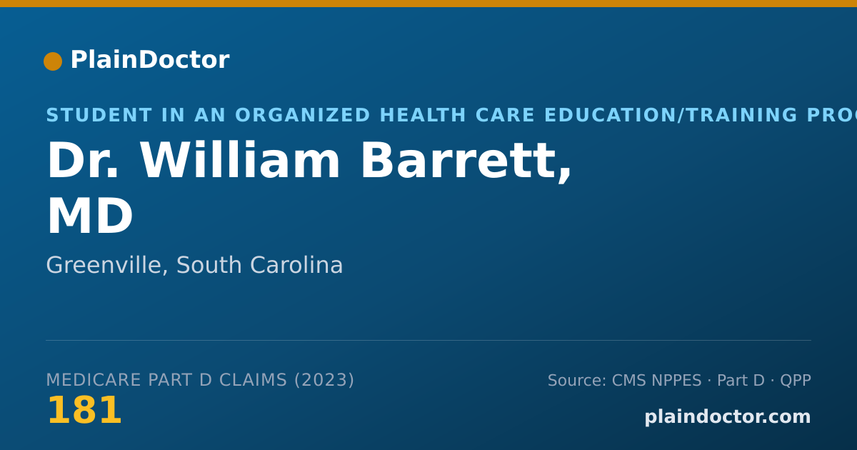 Shareable card for William Barrett, MD - Student in an Organized Health Care Education/Training Program, Greenville, SC