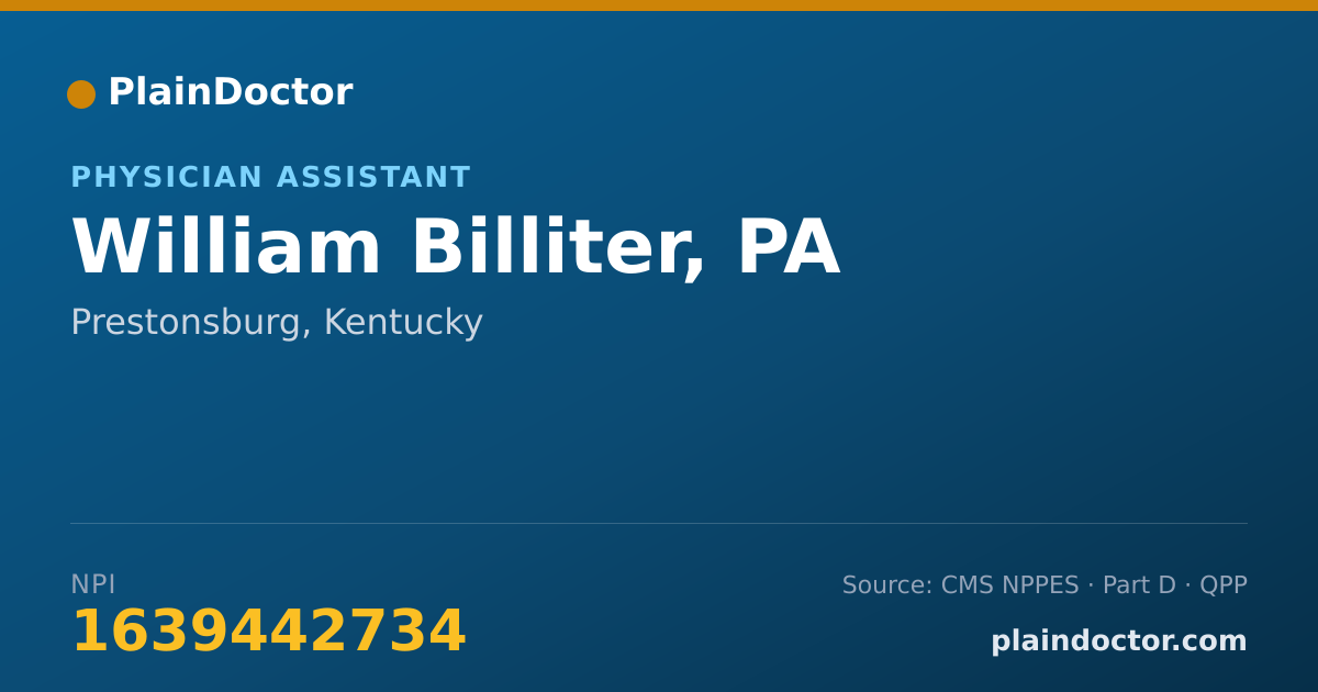 Shareable card for William Billiter, PA - Physician Assistant, Prestonsburg, KY