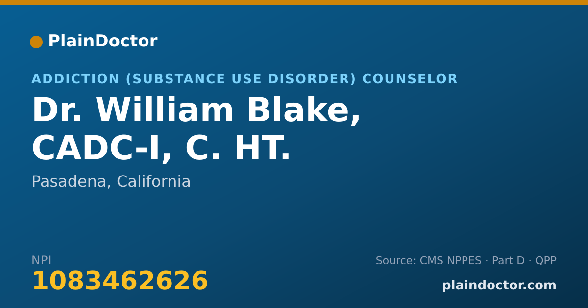 Shareable card for William Blake, CADC-I, C. HT. - Addiction (Substance Use Disorder) Counselor, Pasadena, CA