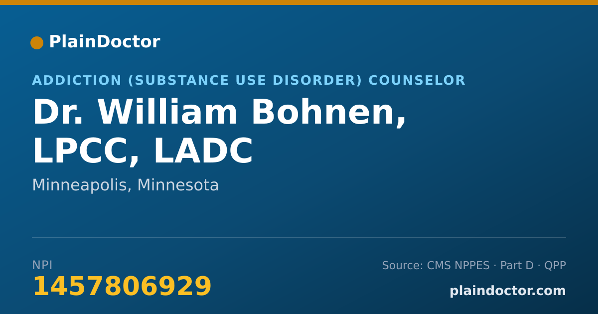 Shareable card for William Bohnen, LPCC, LADC - Addiction (Substance Use Disorder) Counselor, Minneapolis, MN