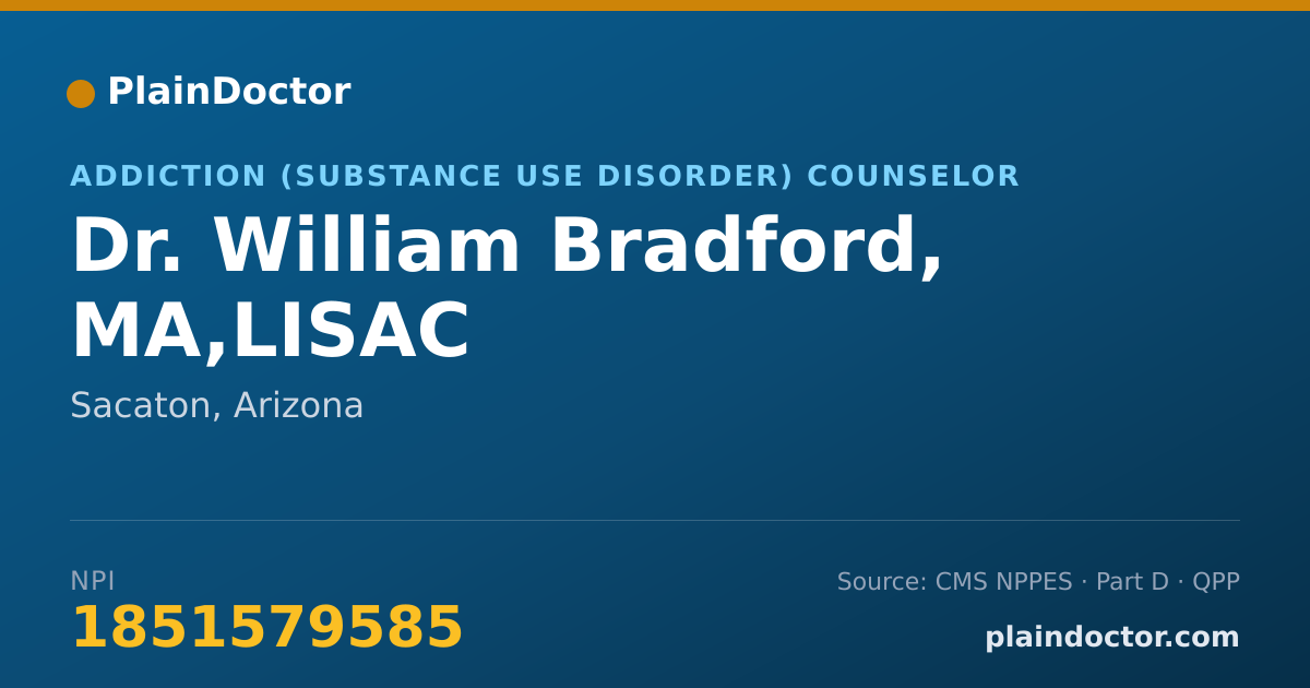 Shareable card for William Bradford, MA,LISAC - Addiction (Substance Use Disorder) Counselor, Sacaton, AZ