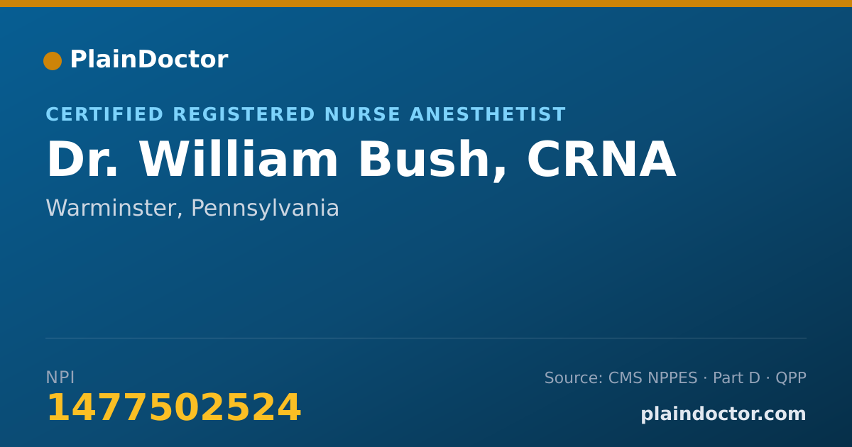 Shareable card for William Bush, CRNA - Certified Registered Nurse Anesthetist, Warminster, PA