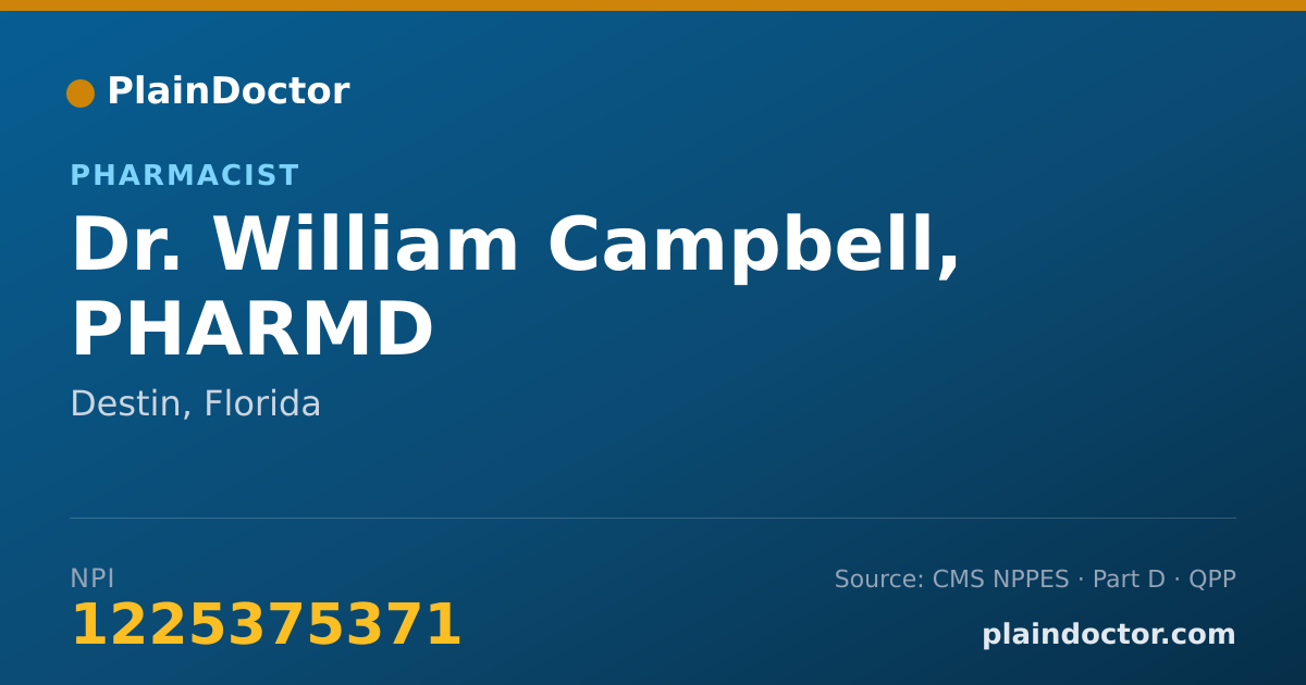 Shareable card for William Campbell, PHARMD - Pharmacist, Destin, FL