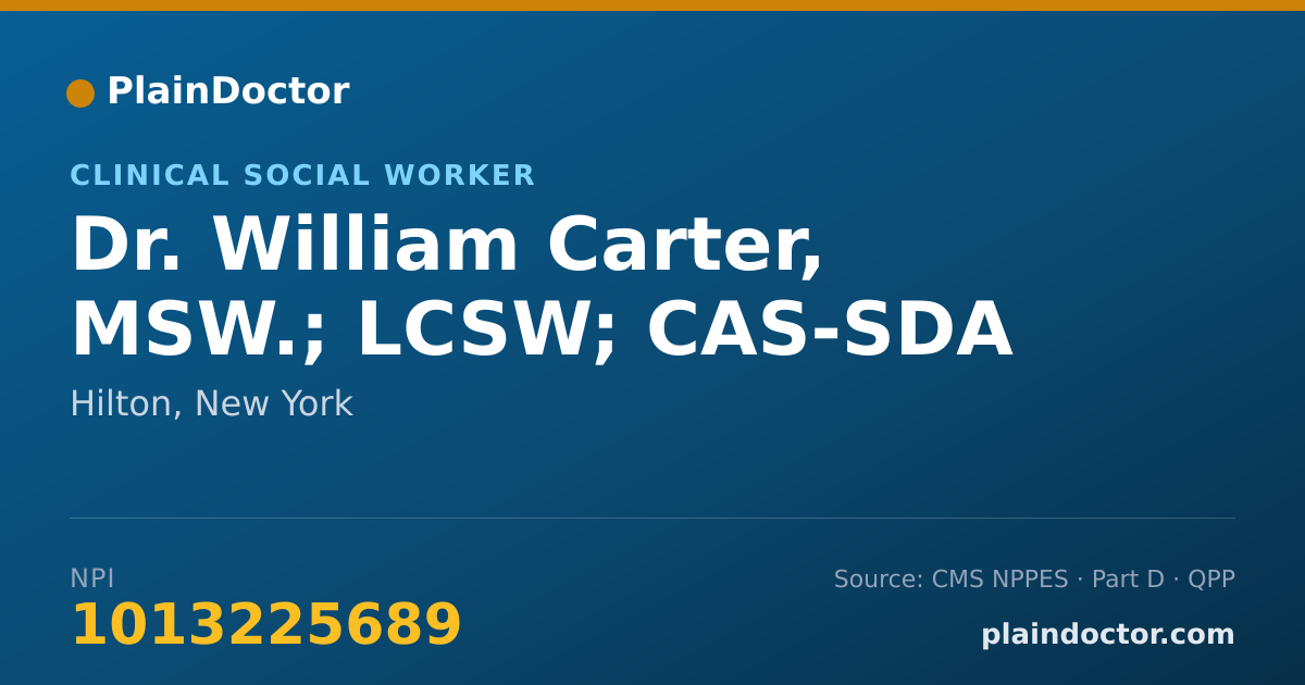 Shareable card for William Carter, MSW.; LCSW; CAS-SDA - Clinical Social Worker, Hilton, NY