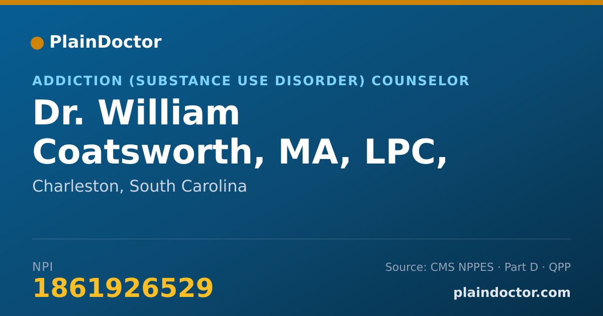 Shareable card for William Coatsworth, MA, LPC, LAC, CAC-II - Addiction (Substance Use Disorder) Counselor, Charleston, SC