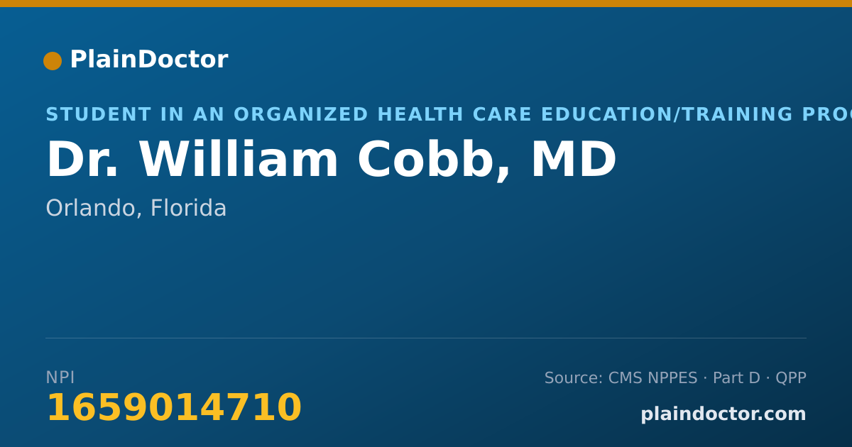 Shareable card for William Cobb, MD - Student in an Organized Health Care Education/Training Program, Orlando, FL
