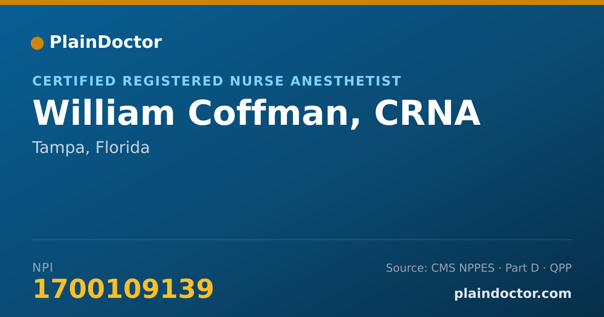 Shareable card for William Coffman, CRNA - Certified Registered Nurse Anesthetist, Tampa, FL